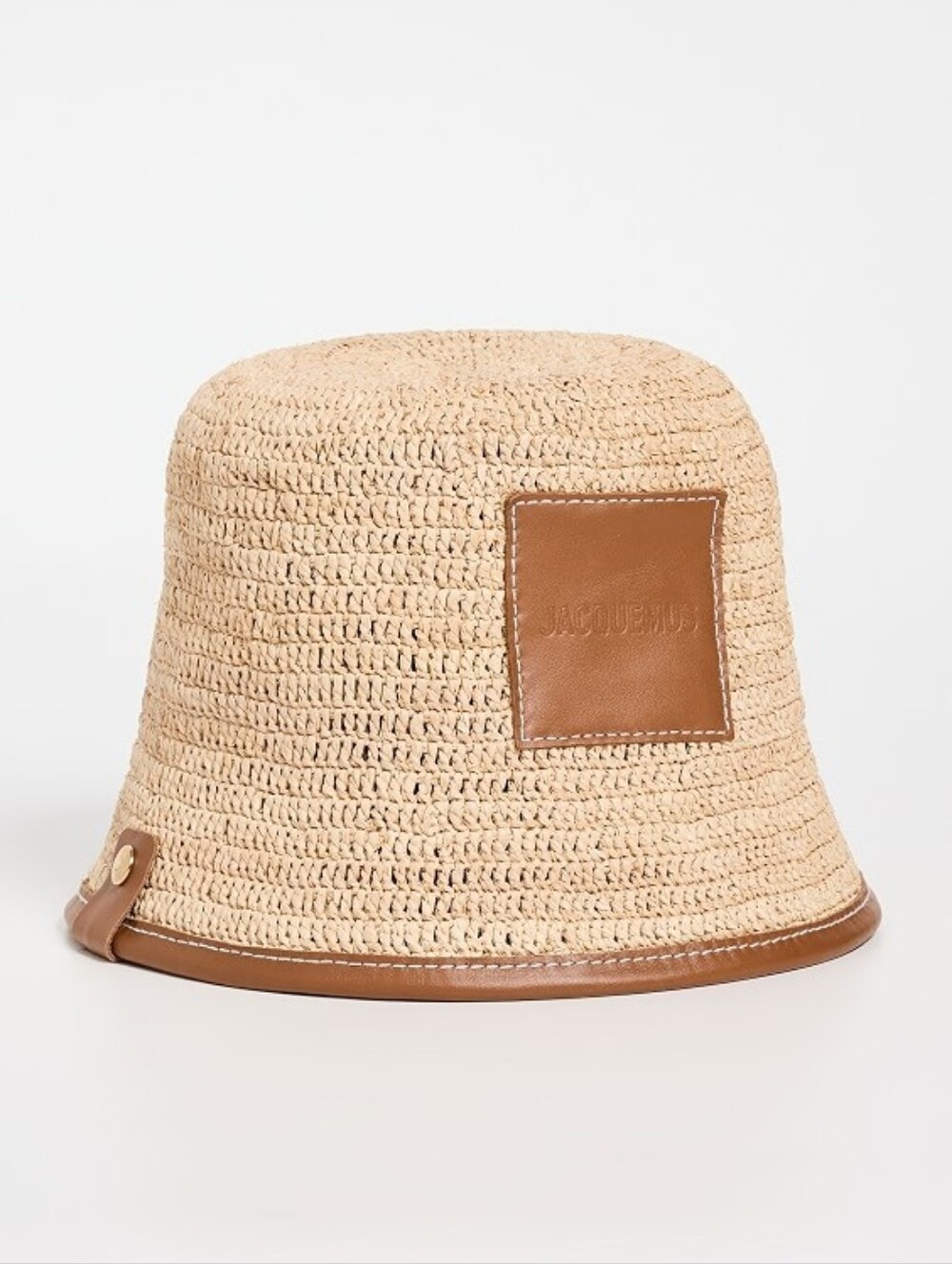 Jacquemus Le Bob Soli Raffia Bucket Hat Light Brown Leather Trim Size 56